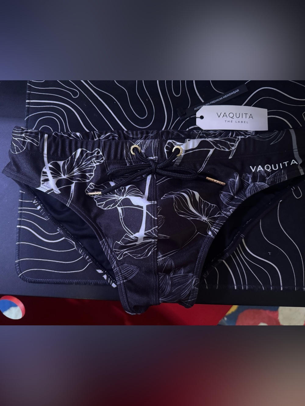 Vaquita “White Lotus” Black Enhancing Swim Brief S/Small NWT